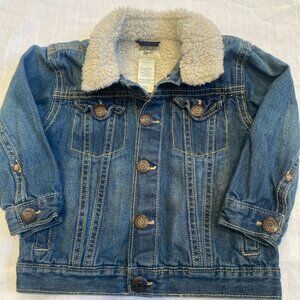 Oshkosh B’gosh Denim Jacket Toddler Size 24 M Sherpa collared  Button Front Blue